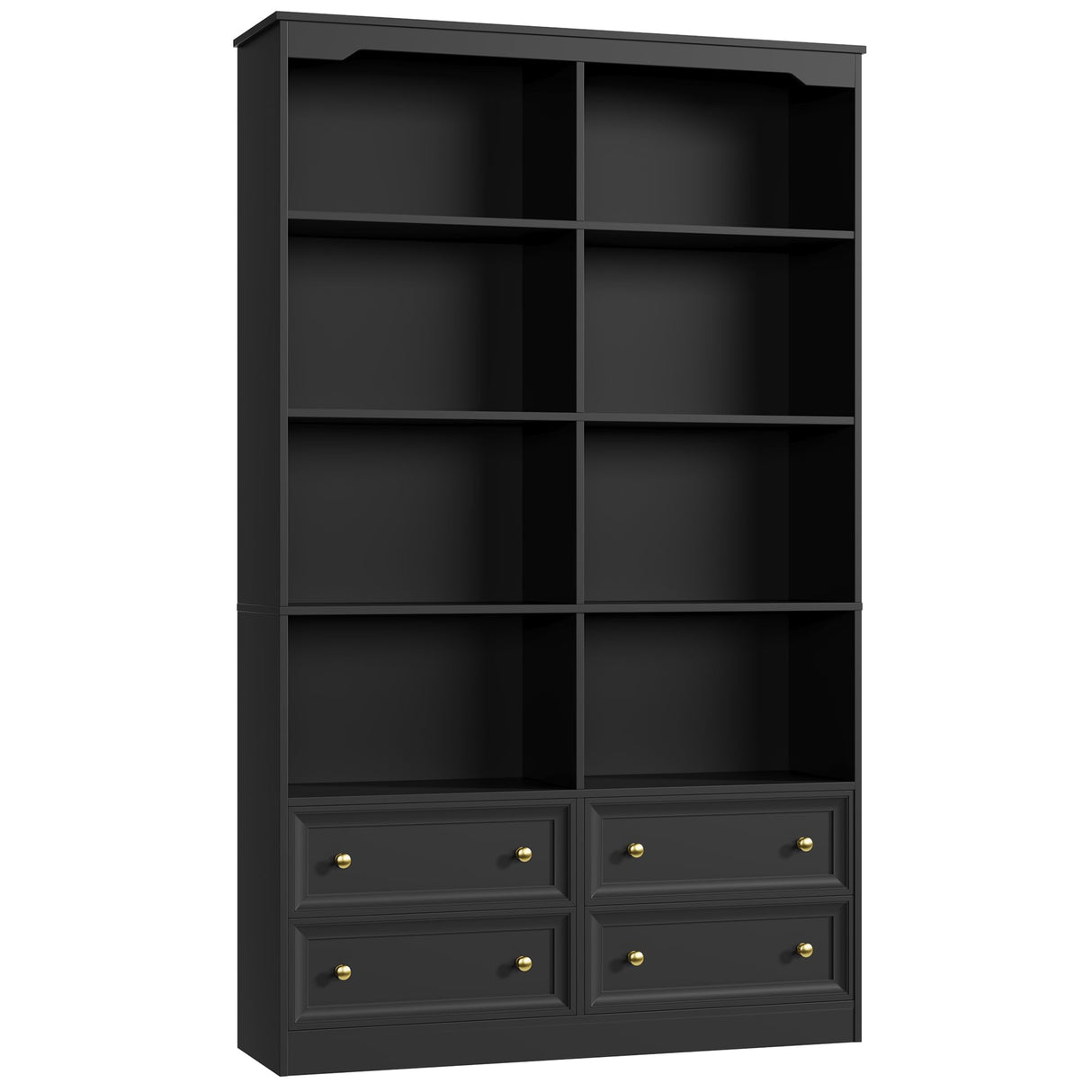 FINETONES 71" Black Bookshelf with 4 Drawers, 6-Tier Double Wide Bookshelf and Bookcase with Storage, Tall Bookshelf Large Open Bookshelf Standing Book Cabinet for Home Office, Black FINETONES