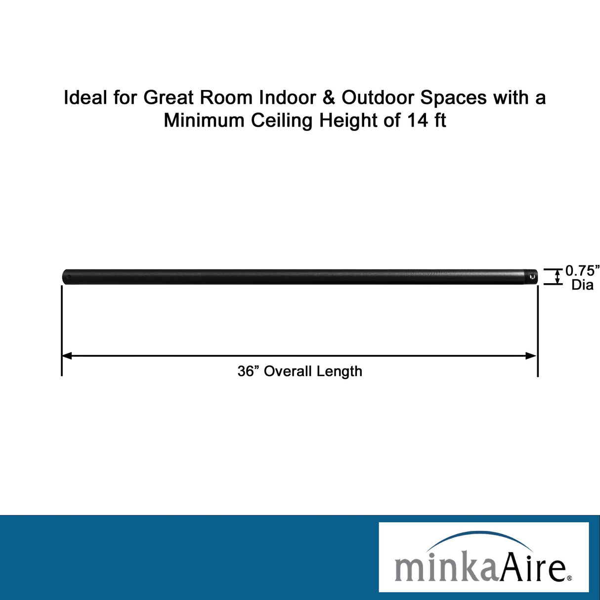 MINKA-AIRE DR536-CL 36-Inch Ceiling Fan Downrod in Coal Finish MINKA-AIRE