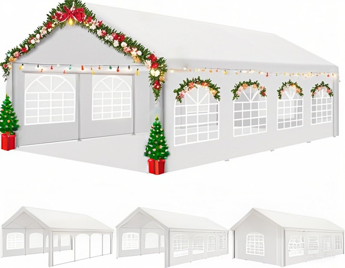 COBIZI 13x26FT Party Tent Heavy Duty Outdoor Gazebo White Event Shelter Wedding Canopy Tent for Parties Carport Commercial with Removable Sidewall Windows, Powder Coating (Better Than Galvanized) COBIZI