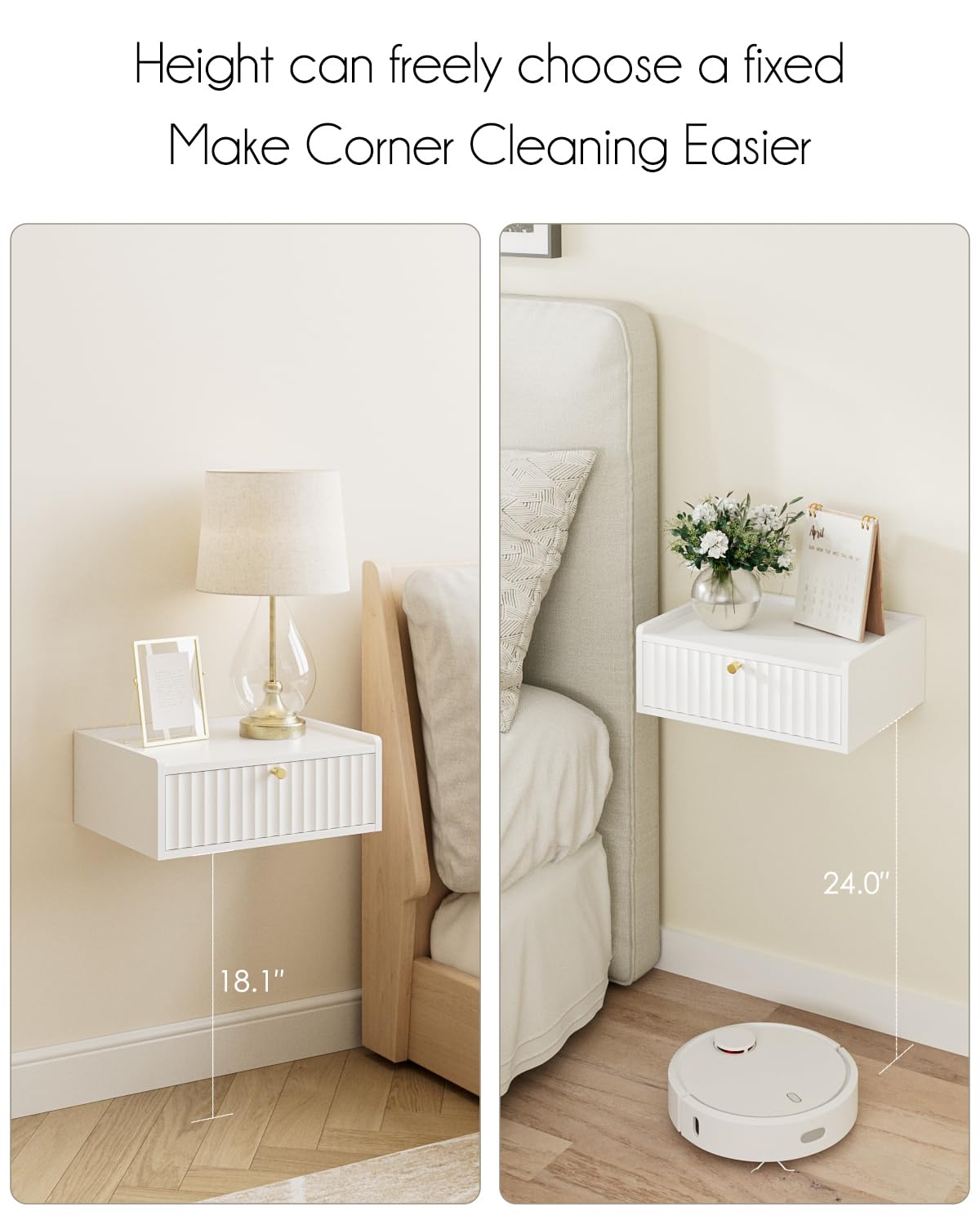 AEPOALUA Floating Nightstand,Wall Mounted Night Stand with Drawer,Small Floating Shelves,Floating Wood Bedside Table for Bedroom、Living Room、Bathroom AEPOALUA