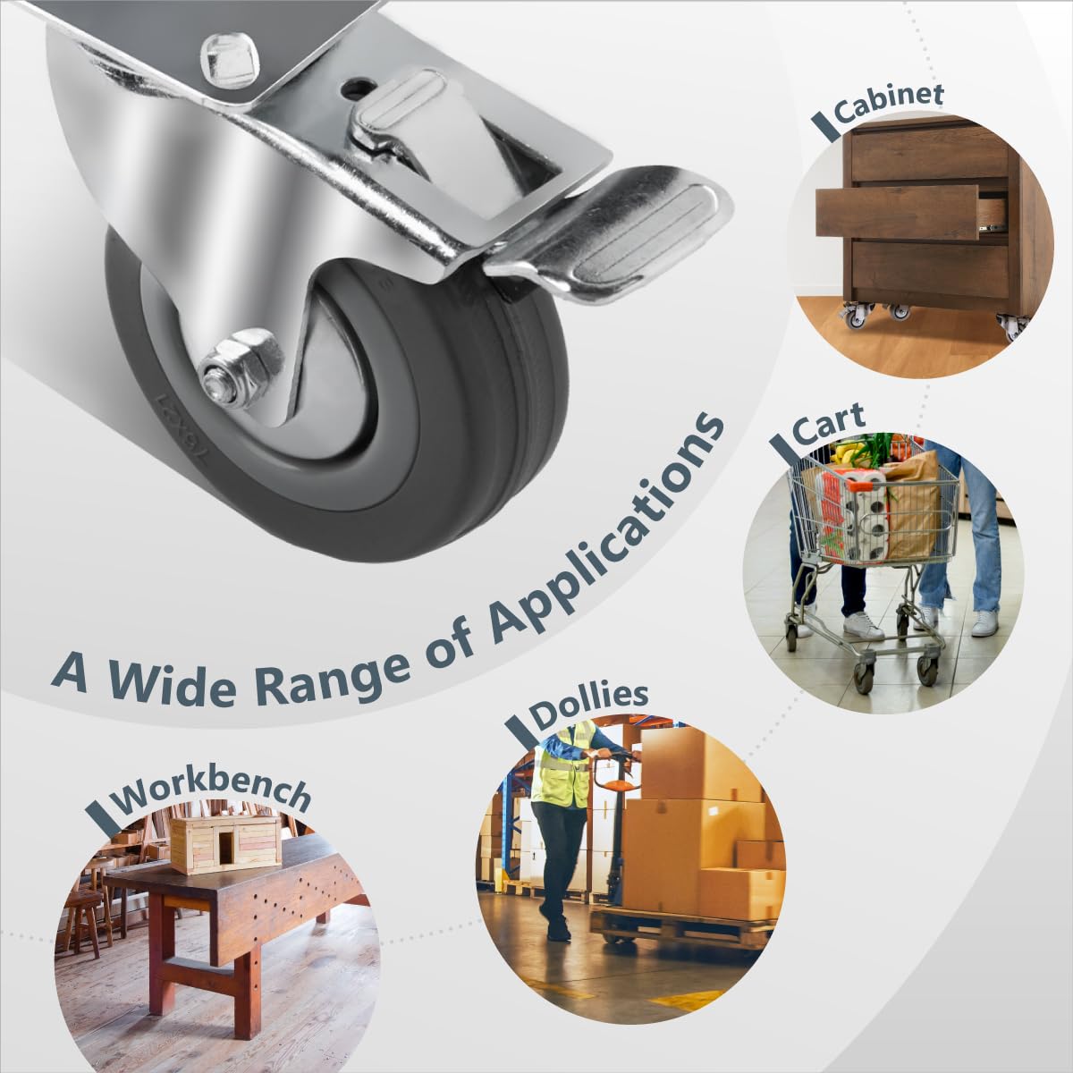 POWERTEC 3 Inch Swivel Caster Wheels Set of 4 with Brake & 640 lbs Loads, Heavy Duty Plate Casters, Dual Locking Rubber Castor Wheels for Furniture, Cart, Dolly and Workbenches (17023-P4V) POWERTEC