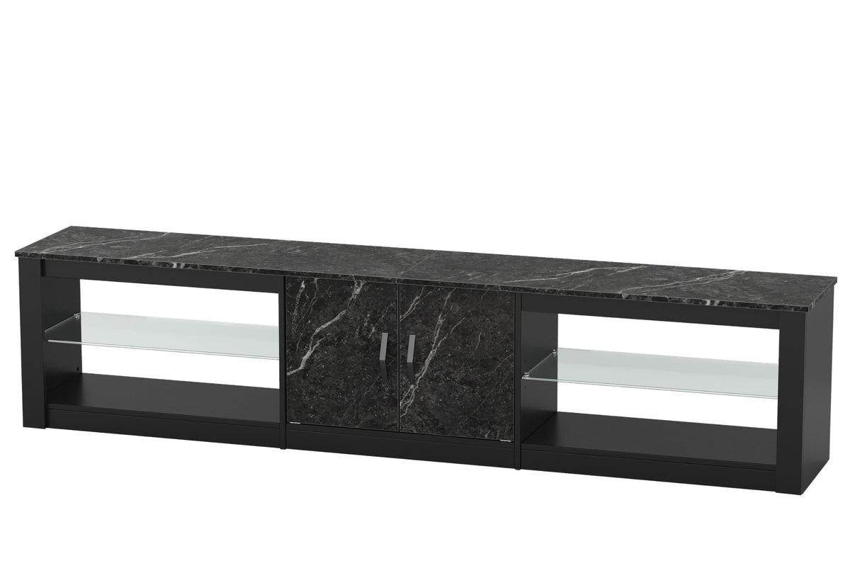 Bestier 80 Inch TV Stand for 75/85/86 inch TVs, LED Gaming Entertainment Center for PS5 with Storage Cabinet &Adjustable Glass Shelves, Modern TV Console Table for Living Room Bedroom, Black Marble Bestier