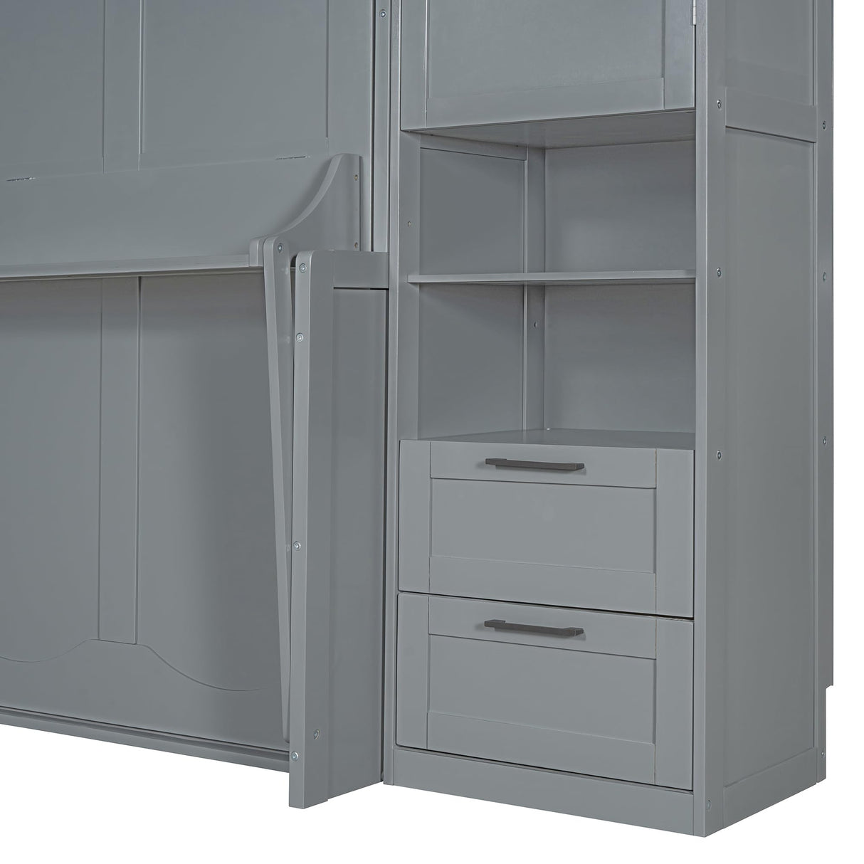 Queen Size Murphy Bed Wall Bed with Desk and Closet,Drawers and Shelves,for Small Spaces Studio Study Office Guest Room Use (Gray#Desk, Queen) Brabrety