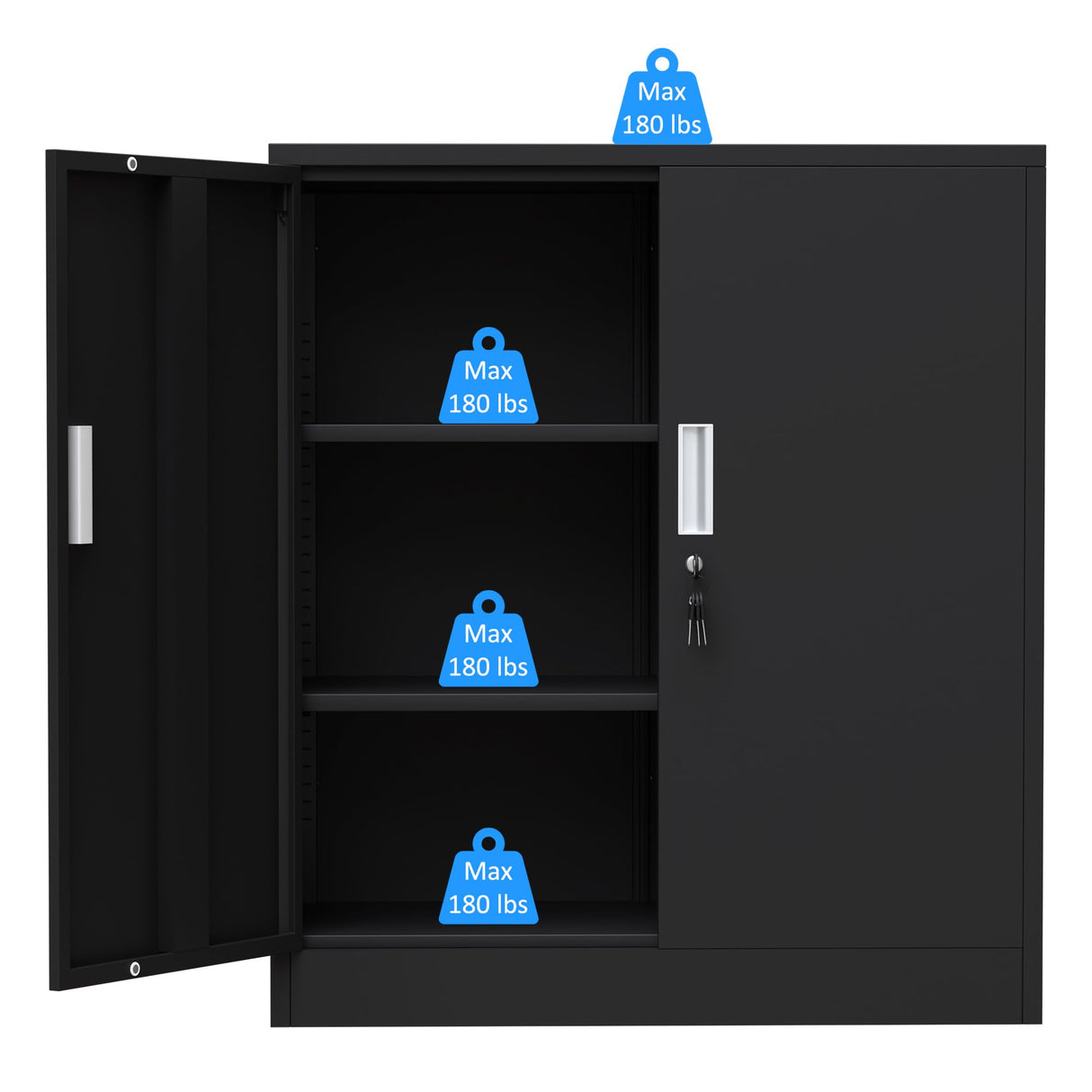 iJINGUR Metal Storage Cabinet with Locking Doors and 2 Adjustable Shelves, Small Lockable Storage Cabinet for Home Office Garage (Black) iJINGUR