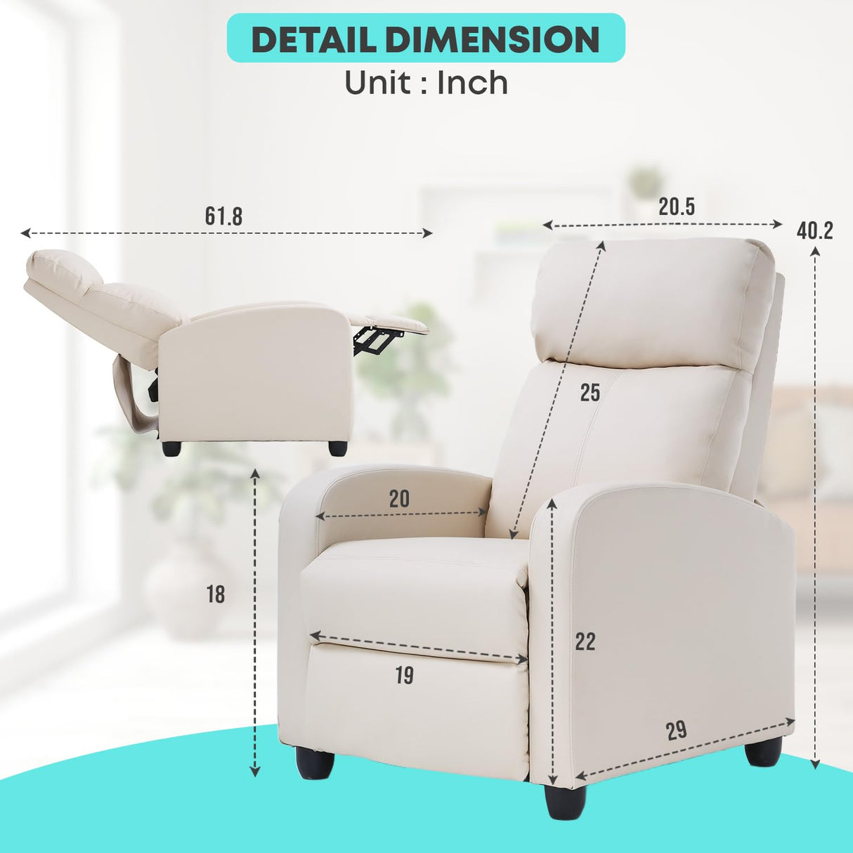 FDW Recliner Chair Home Theater Seating Reclining Sofa Push Back Recliner with Lumbar Support and Fabric Padded Seat Backrest for Living Room (Fabric Beige) FDW