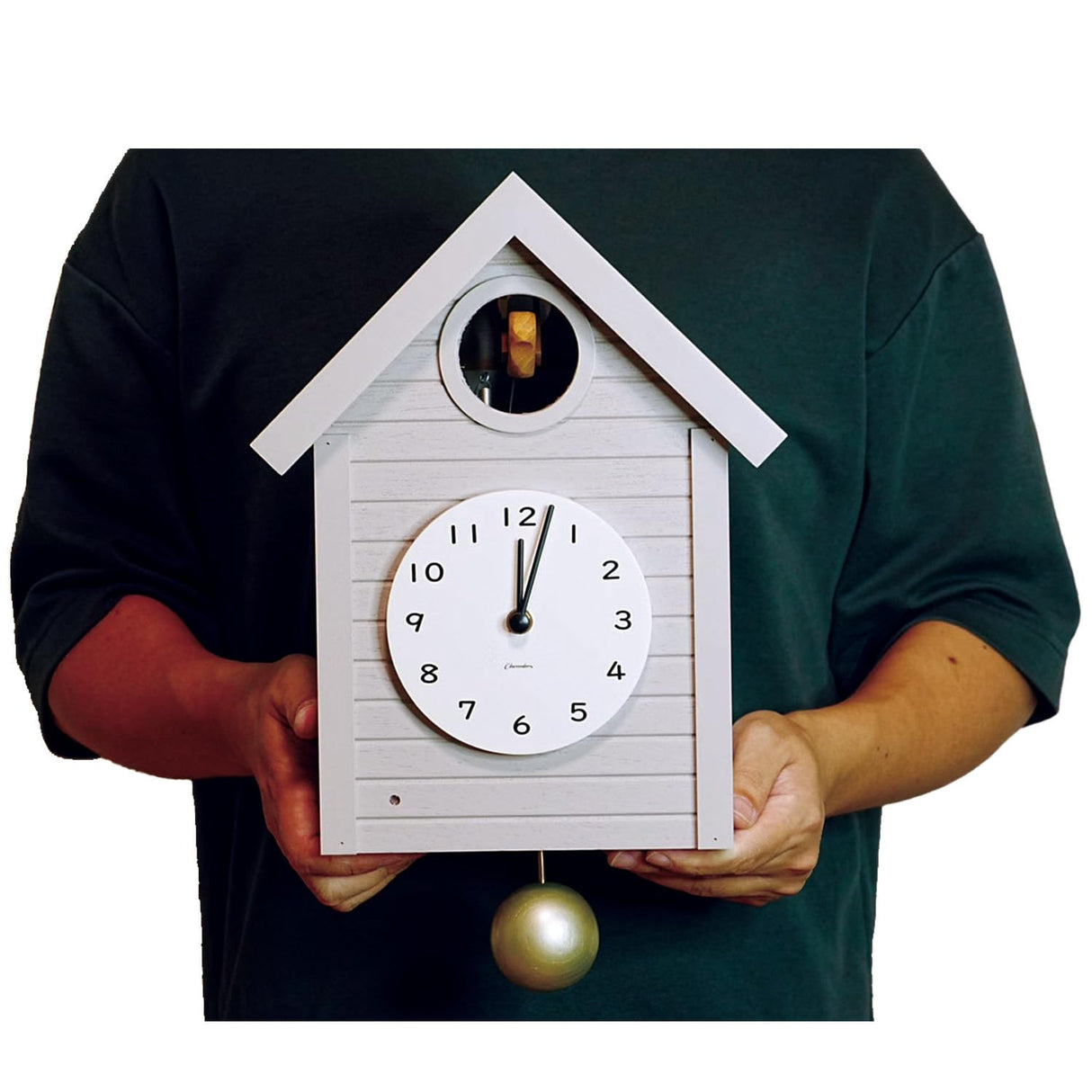 Cuckoo Clock Japanese Handcrafted Solid Wood Pendulum Wall Clock Silent Non-Ticking Hourly Chime Function Battery Operated Modern Decorative for Living Room Bedroom Kids Cuckoo CLOCK CH-059 (GRAY) INTERZERO