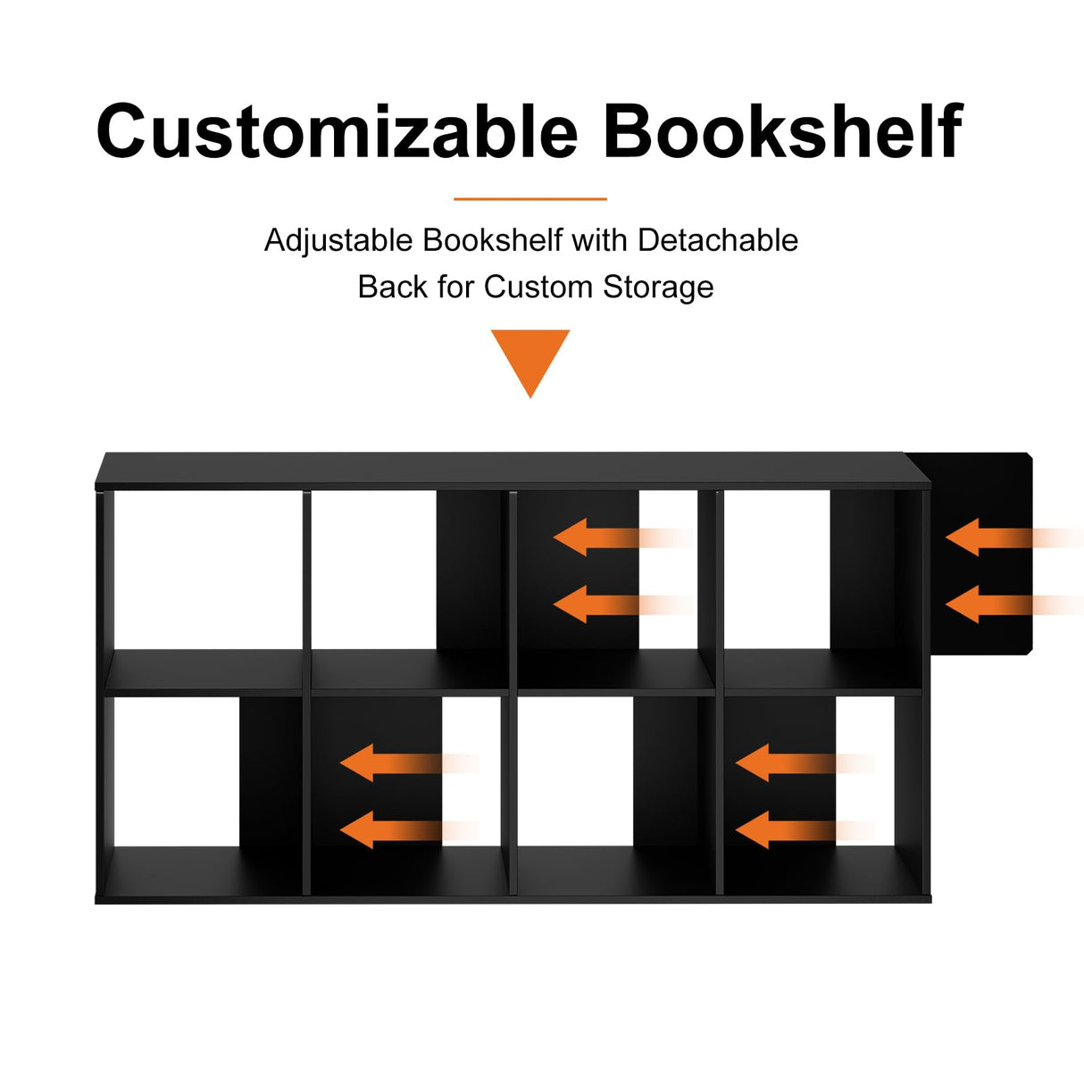 Sweetcrispy 8 Cube Storage Organizer - Open Cube Bookshelf with 4 Removable Back Panels, Display Storage Bookcase for Living Room, Bedroom, Entrance Hall, Home Office,47.7" L×11.6" W×24" H, Black Sweetcrispy