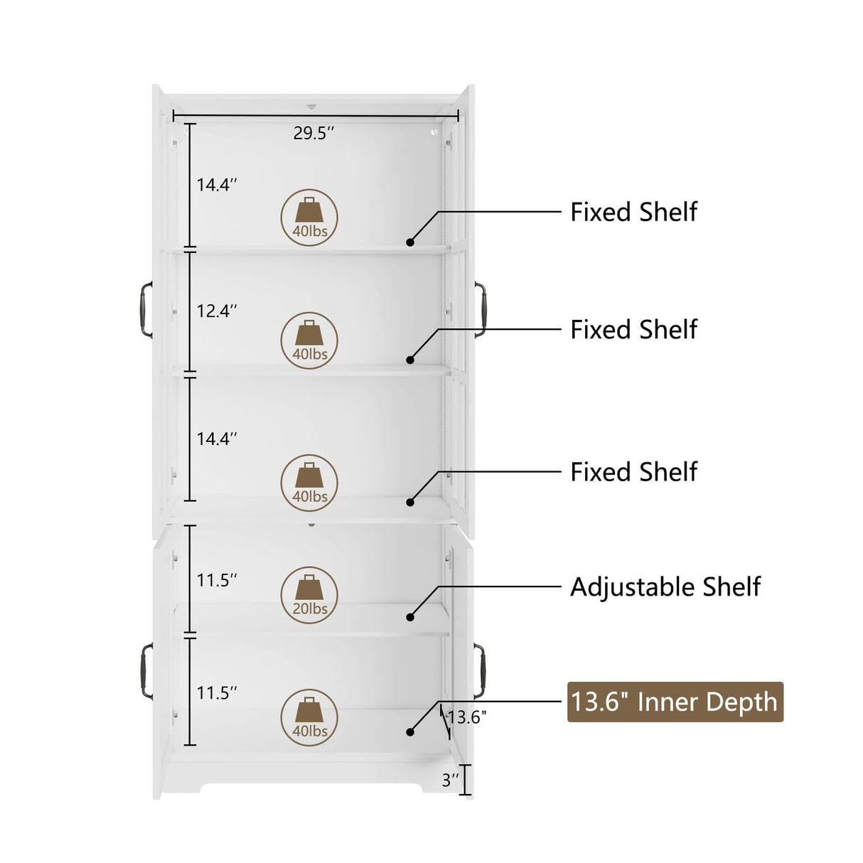 LUXOAK 71" White LED Storage Cabinet with Adjustable Shelves & 4 Doors - Perfect for Home Office, Dining Room, or Kitchen LUXOAK