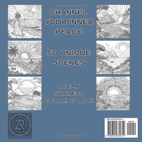 Relaxation Ocean Sunsets Coloring Books for Adults: 50 Unique Peaceful & Beautiful Beach Sunset Images and Designs to Color Majosta