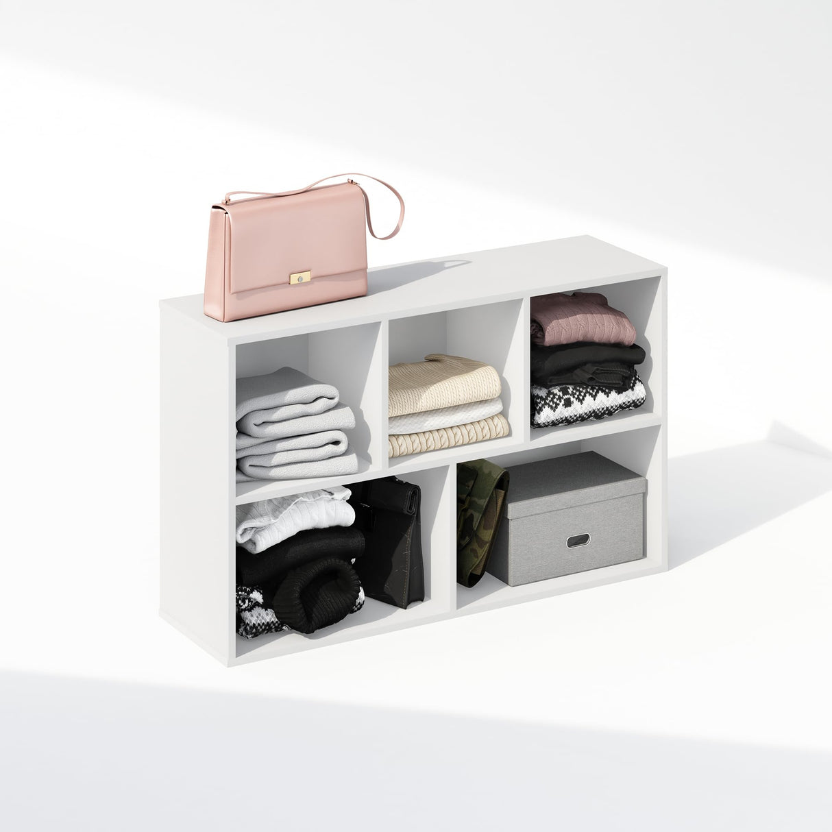 Furinno Reed 5-Cube Open Shelf Clothing & Closet Storage Organization, White Furinno