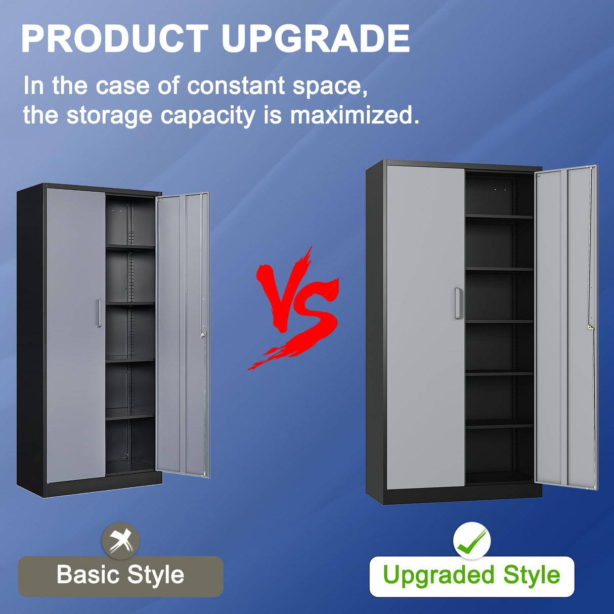 Anxxsu Metal Garage Storage Cabinet, 71" Locking Storage Cabinet with 2 Doors and 4 Adjustable Shelves, Lockable Metal Cabinet for Office,Home,Garage,Gym,School(Gray Black) Anxxsu