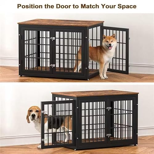 rehomerance 38 Inch Heavy Duty Dog Crate Furniture for Large and Medium Dogs, Decorative Pet House End Table, Wooden Cage Kennel Furniture Indoor, Rustic Brown rehomerance