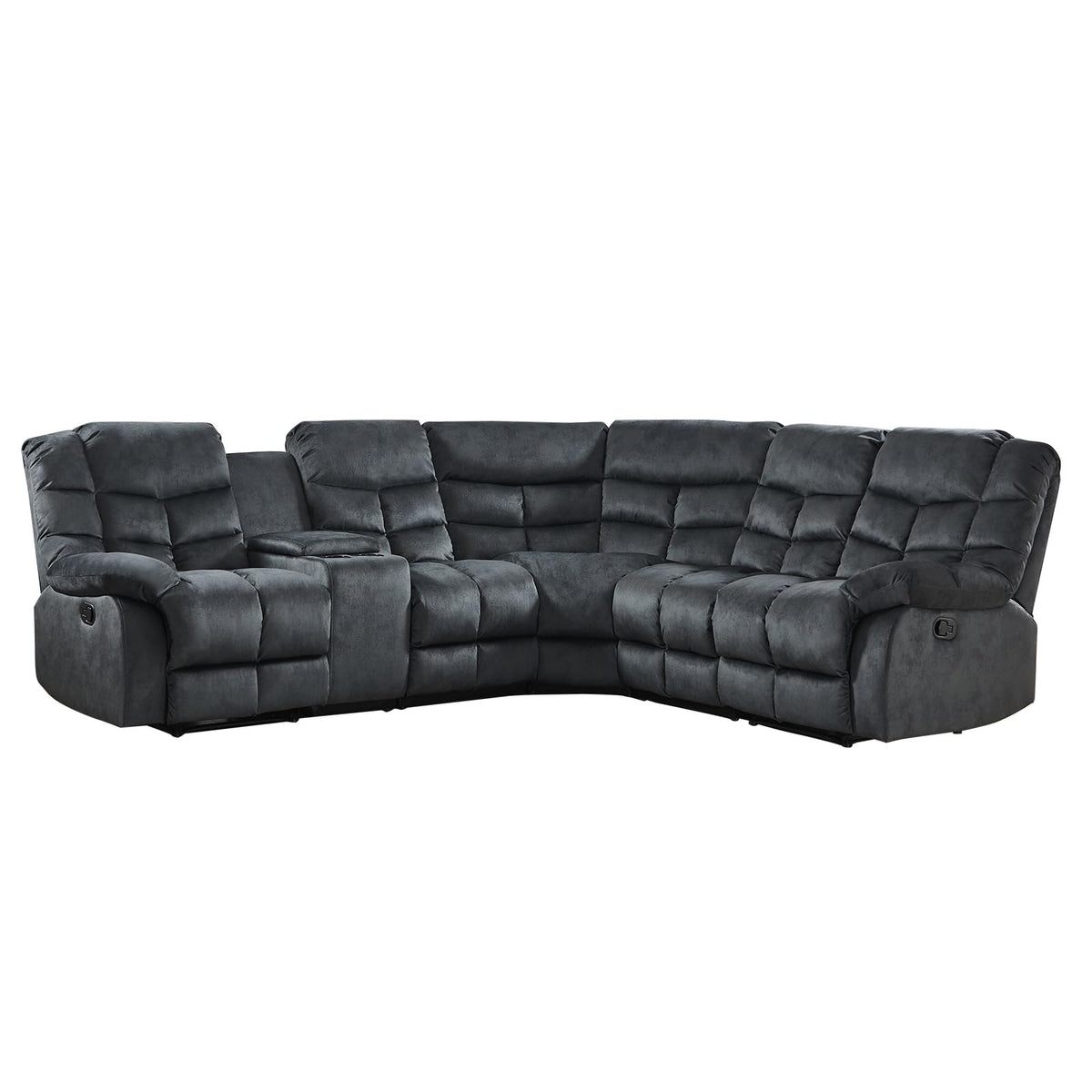 EBELLO Manual Reclining Sectional Sofa Set for Living Room, Soft Fabric Recliner Corner Sectional Couch with Center Console, Cup Holder and Storage, Grey EBELLO