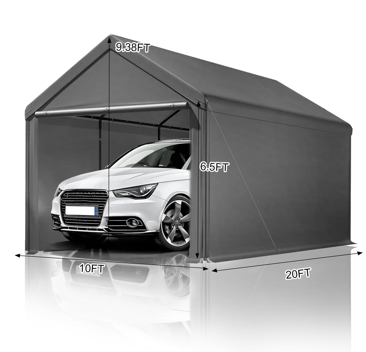 Carport, 10x20ft Heavy Duty Portable Garage, Car Port with Storage Shed, Car Canopy with Removable All-Season Tarp Sidewalls & Doors for Car, Truck, Boat, Party, Grey TANGJEAMER