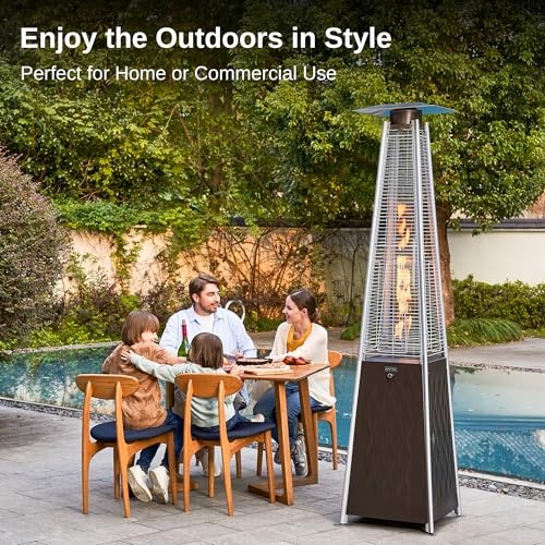 EAST OAK Pyramid Patio Heater, 48,000 BTU Outdoor Patio Heater, Quartz Glass Tube Propane Heater, Triple Protection System, With Wheels, Outdoor Heater for Commercial & Residential, Brown EAST OAK