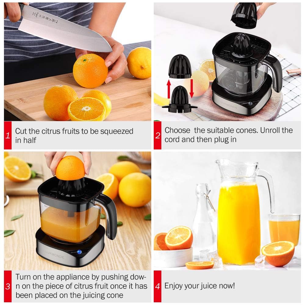 Luukmonde Electric Citrus Juicer 1.2L Large Volume, Orange Juicer with Powerful Motor and LED Working Lamp, Electric Lemon Squeezer for Orange Lemon Lime Grapefruit, Black LUUKMONDE