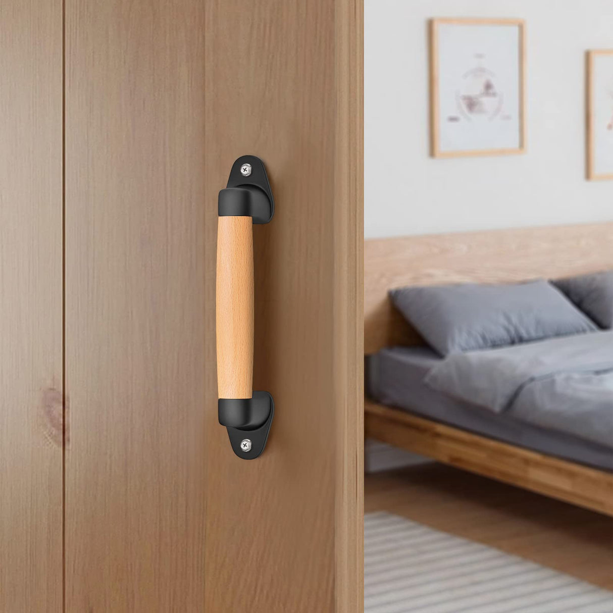 SELEWARE 9'' Barn Door Pull Handle Wood Handle for Fence Gate Barn Door Closet Sliding Door Sheds Indoor Handrail Playground Safety Handles, Comfy & Long Last Using SELEWARE