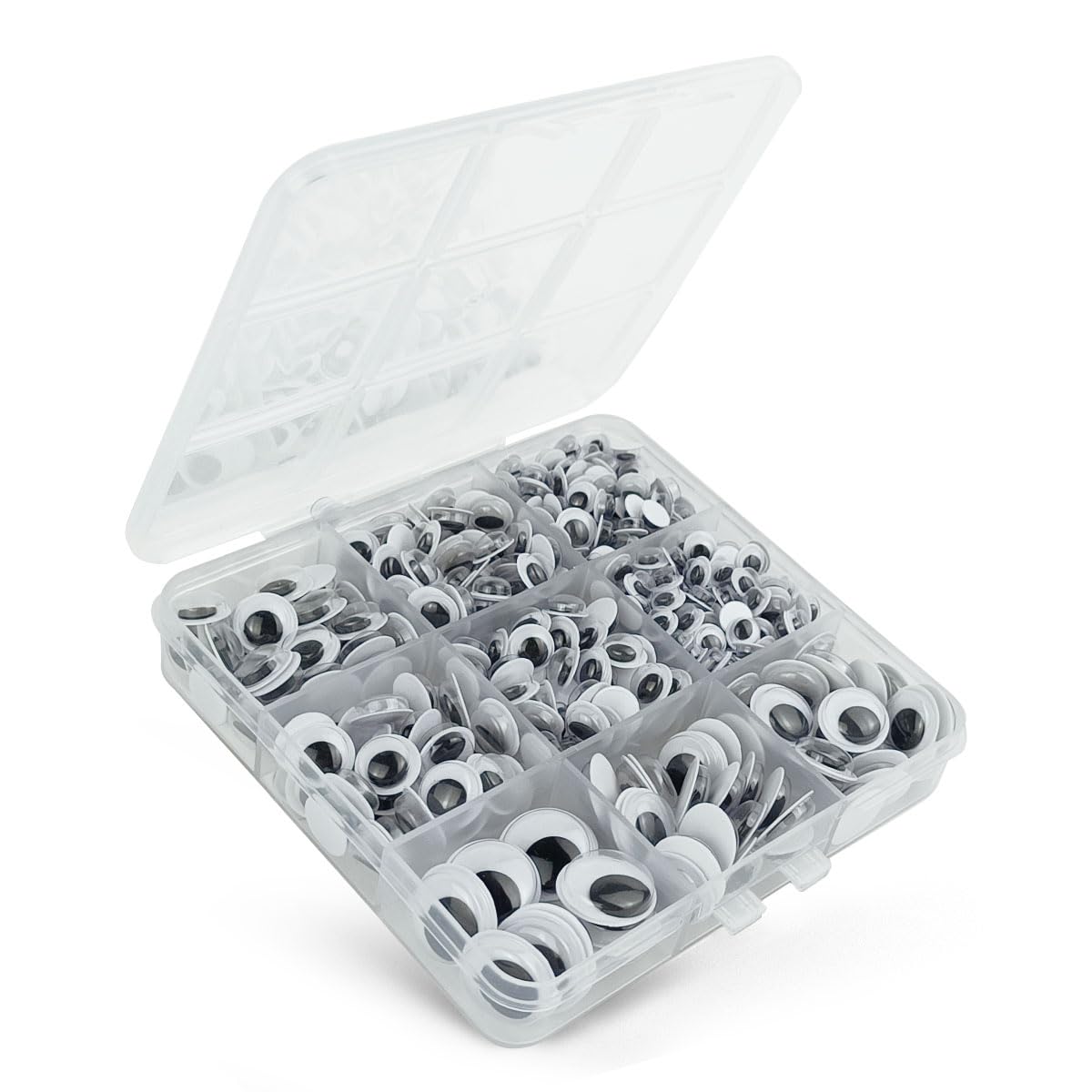 560 Pcs Wiggle Googly Eyes with Self-Adhesive, 6mm 8mm 10 mm 12mm 15mm Mixed Packaging (Black and White) FKEYTO