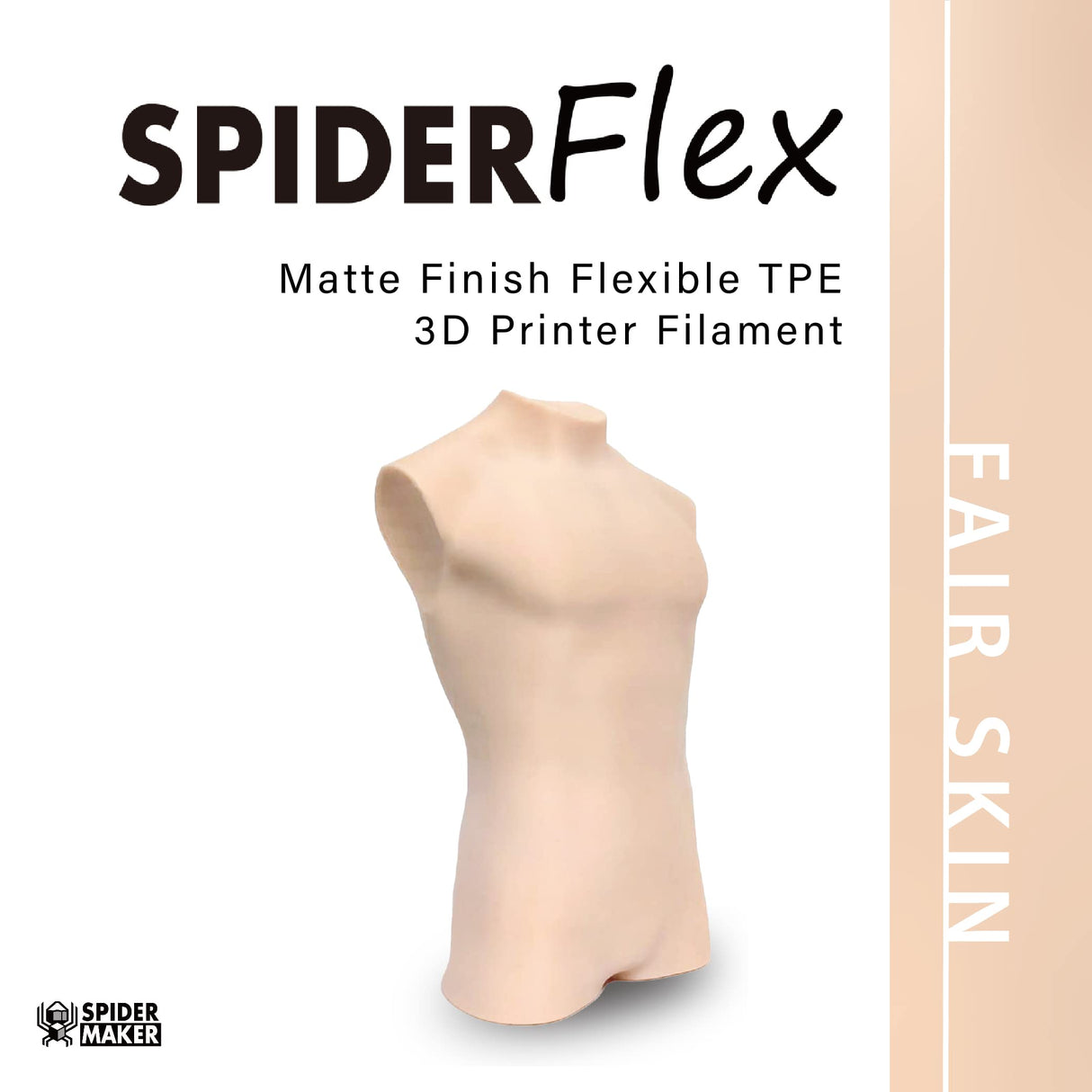 SpiderMaker SpiderFlex Matte Finish Flexible TPE (Matte TPU) 3D Printing Filament - Shore 75A, 1.75mm, 500g (Fair Skin) SPIDER MAKER
