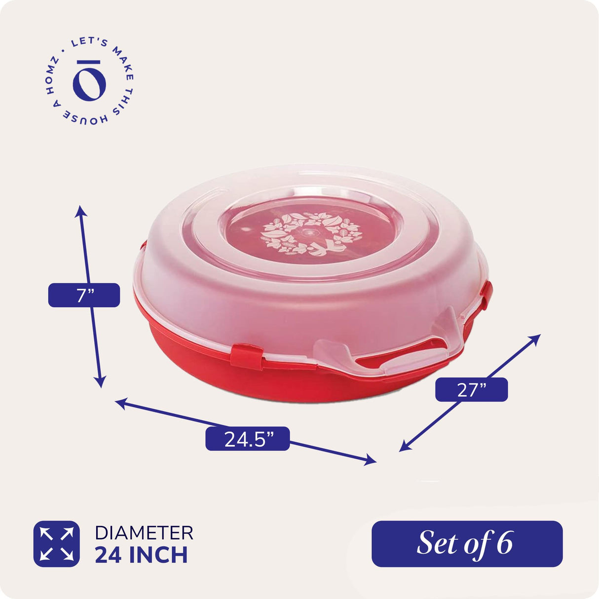 HOMZ 6-Pack Seasonal Holiday, Decorative Wreath Storage Organizer, 24 Inch, Red & Clear - Stackable Plastic Containers for Christmas Ornament Decorations HOMZ