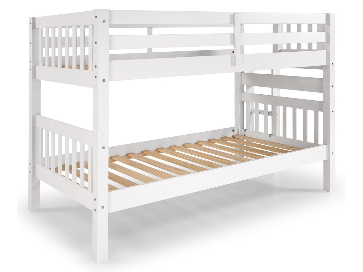 Bedz King Bunk Beds Twin over Twin Mission Style with End Ladder, White Bedz King