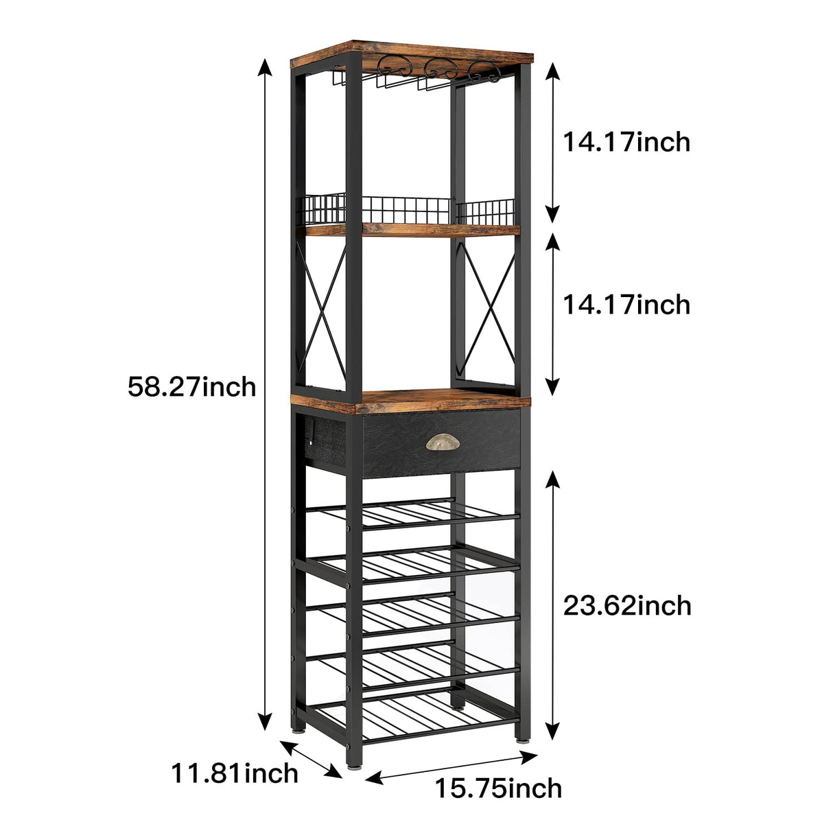 Homeiju Wine Rack Freestanding Floor, Bar Cabinet for Liquor and Glasses, 4-Tier bar Cabinet with Tabletop, Glass Holder, Storage Drawer and Wine Storage for Home Bar(Patent No.D1009580) Homeiju