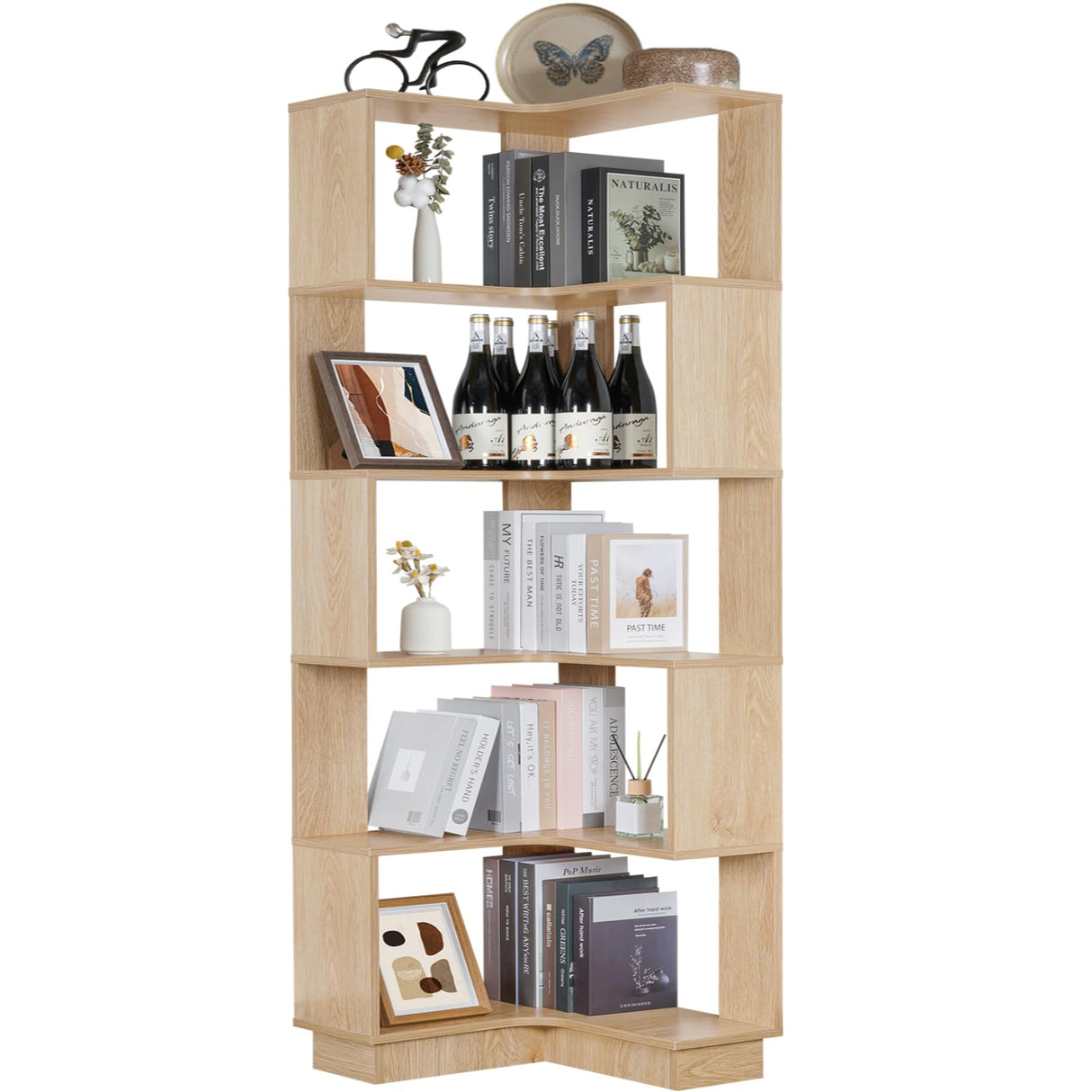 GOOFCXO Corner Bookshelf, 5 Tiers Wooden Corner Bookcase 68.9" Tall Large Open Bookshelf L-Shaped Storage Display Rack with Fixture for Living Room Bedroom Study Office GOOFCXO