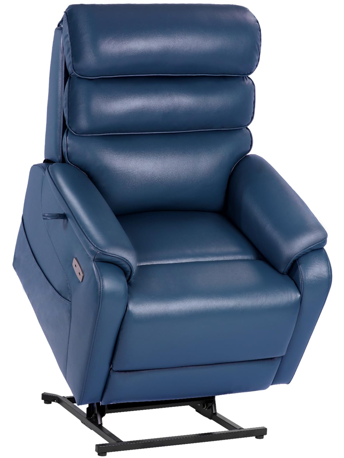 EONIX Dual Motor Lay Flat Power Lift Recliner Chair for Elderly, Electric Faux Leather Lift Chairs for Adults, 400lbs Heavy Duty Power Recliner Lift Sofa with Heat and Massage, Navy Blue EONIX