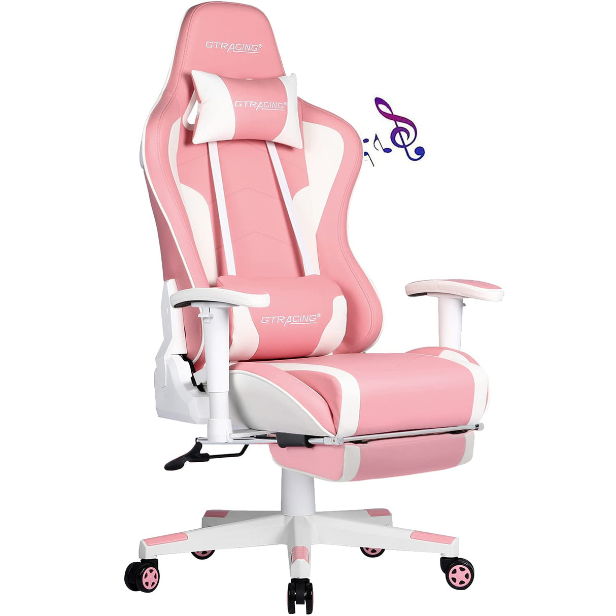 GTRACING Gaming Chair with Footrest Speakers Video Game Chair Bluetooth Music Heavy Duty Ergonomic Computer Office Desk Chair (Pink) GTRACING