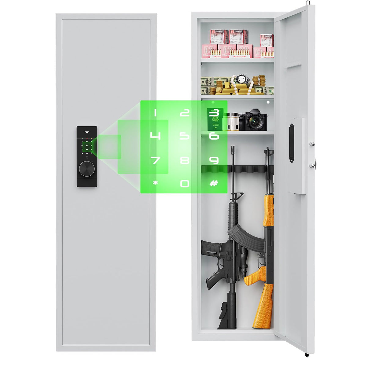 53" Wall Gun Safe, Wall Safe Between Stud, Hidden Wall Gun Safe for Rifles with Adjustable Shelves,Assembled Rifle Gun Safe for Storage Firearm Money Valuables White CuisinSmart