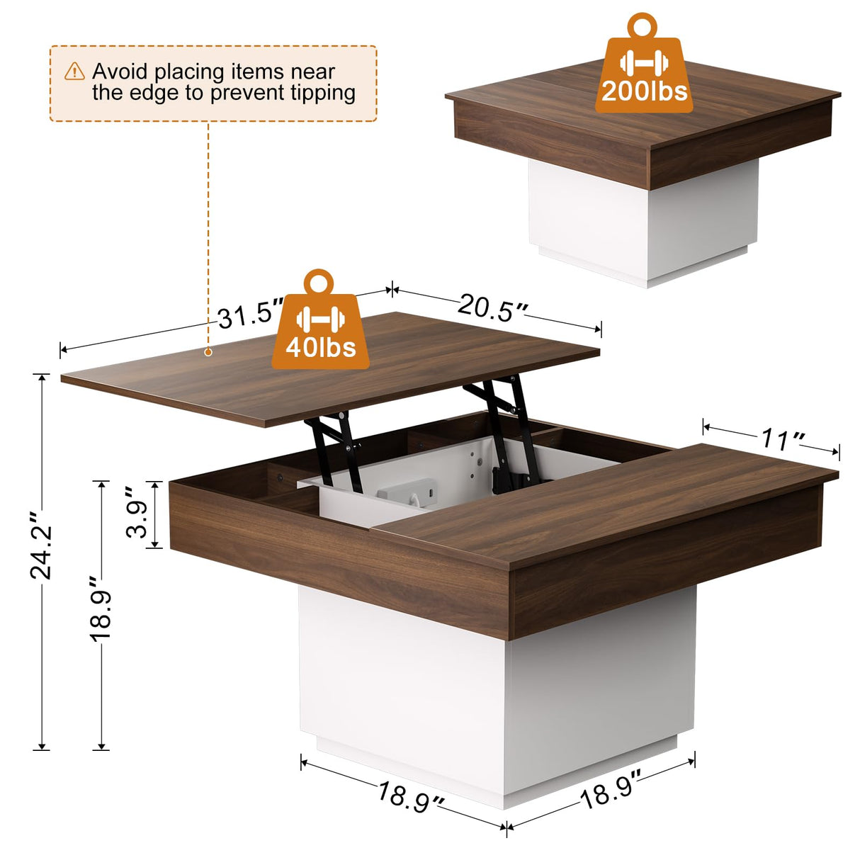 FABATO Lift Top Coffee Table with LED Light and Charging Station, 31.5 Inch Square Coffee Table with Hidden Storage, Modern Farmhouse Center Table for Living Room, Reception Dinning Room, White FABATO