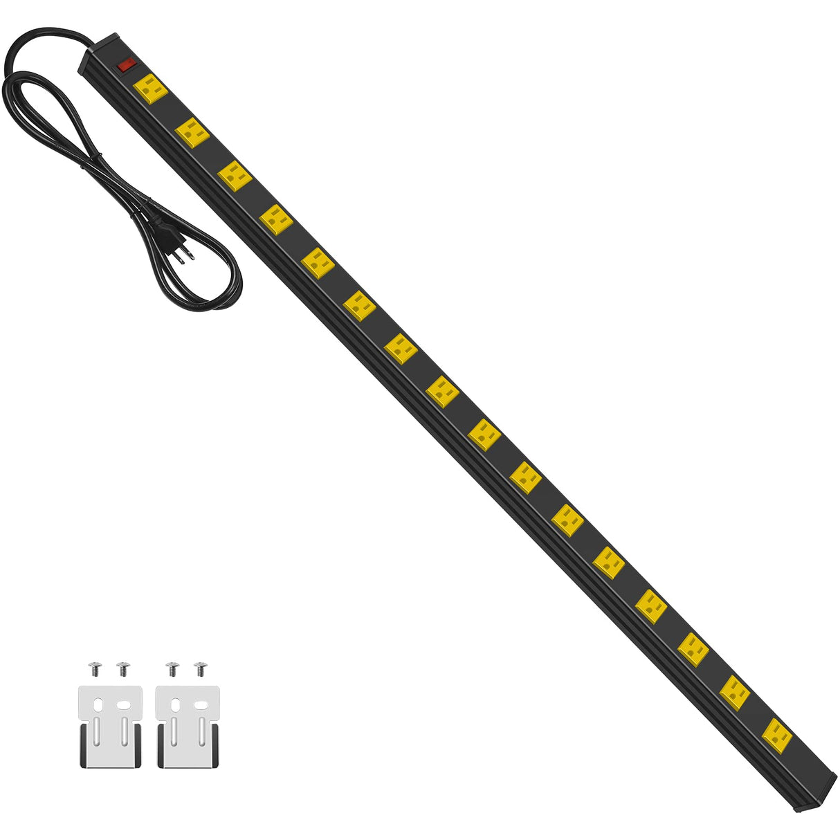 JUNNUJ Long Metal 16 Outlet Power Strip, Wide Spaced Garage Industrial Power Strip, Heavy Duty Power Strip with 6 FT Cord 15A, 125V, 1875W. Yellow JUNNUJ