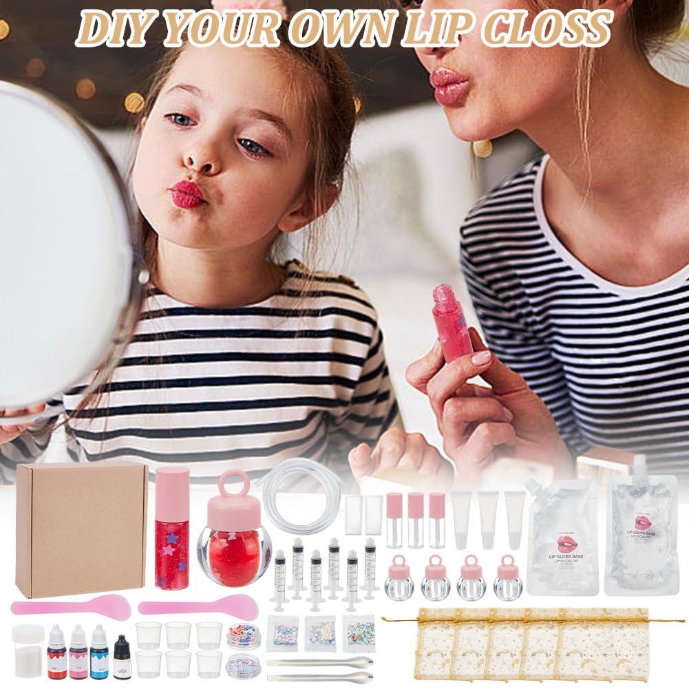 WEBEEDY DIY Lip Gloss Making Kit for Beginners,48 Pcs Fun Lip Gloss Kit to Make Your Own Lipgloss,Beginner Moisturizing Lipgloss Handmade Set for Women DIY Makeup Supplies Set Gift WEBEEDY