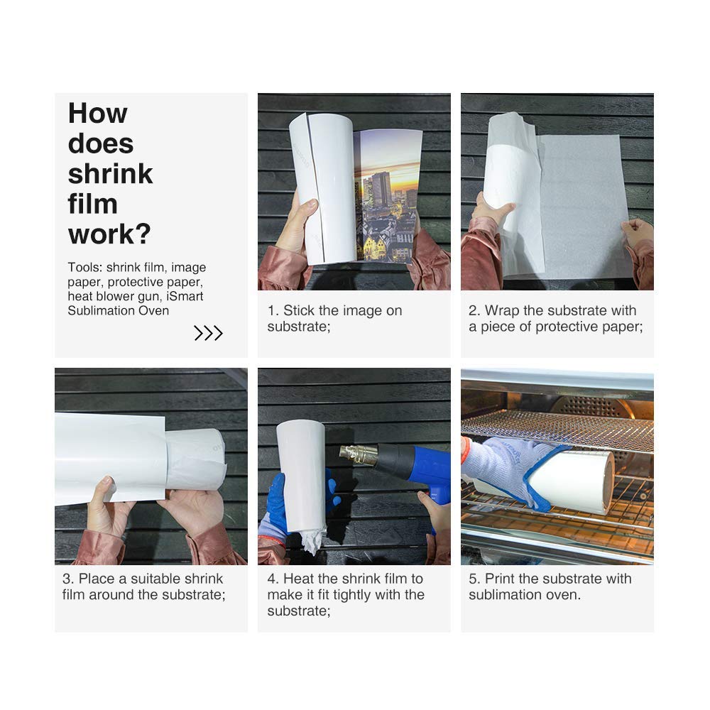 PYD Life Sublimation Blanks Shrink Wrap Film,10 x 7 Inch Sublimation Shrink Sleeves for Sublimation Tumblers Mugs,Heat Sublimation Shrink Wrap for 11 OZ 30 OZ Sublimation Mugs Tumbler 50 PCS,White No Branding