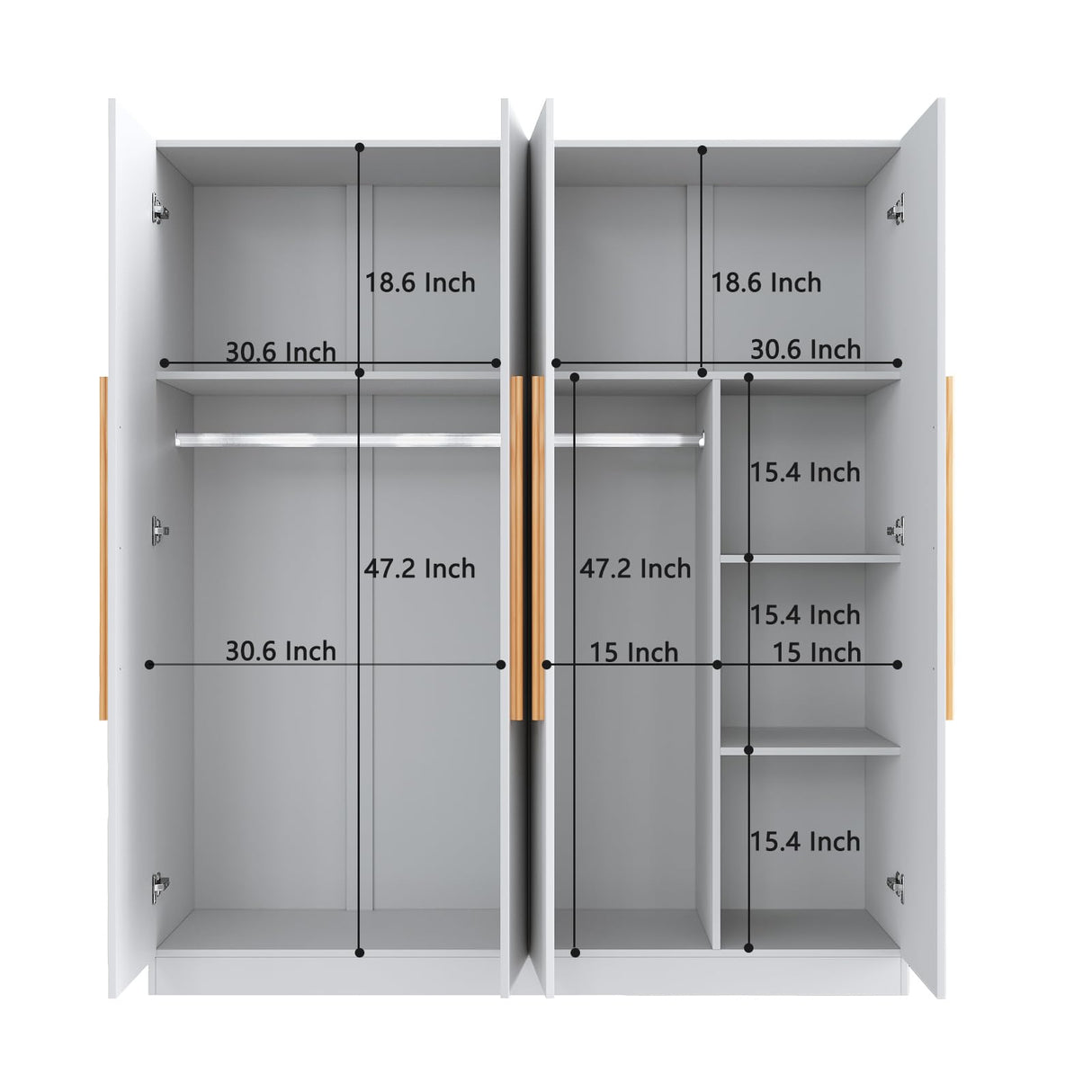 Fddevelop 4 Doors Wooden Wardrobe Closet Armoire, White Storage Cabinet for Hanging Clothes, Bedroom Extra Large Capacity Freestanding Armoire,Wood Wardrobe Combination with Shelves (White) (White) Fddevelop