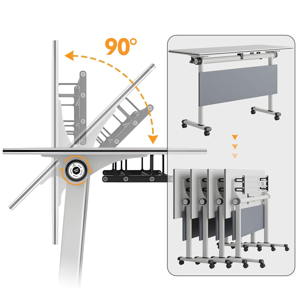 Generic Modern Conference Room Tables, Folding Flip Top Conference Table, White Mobile Training Table, Seminar Boardroom Table, Large Meeting Table for Office,Meeting Room,Classroom 4pcs 140cm WoodArtSupply