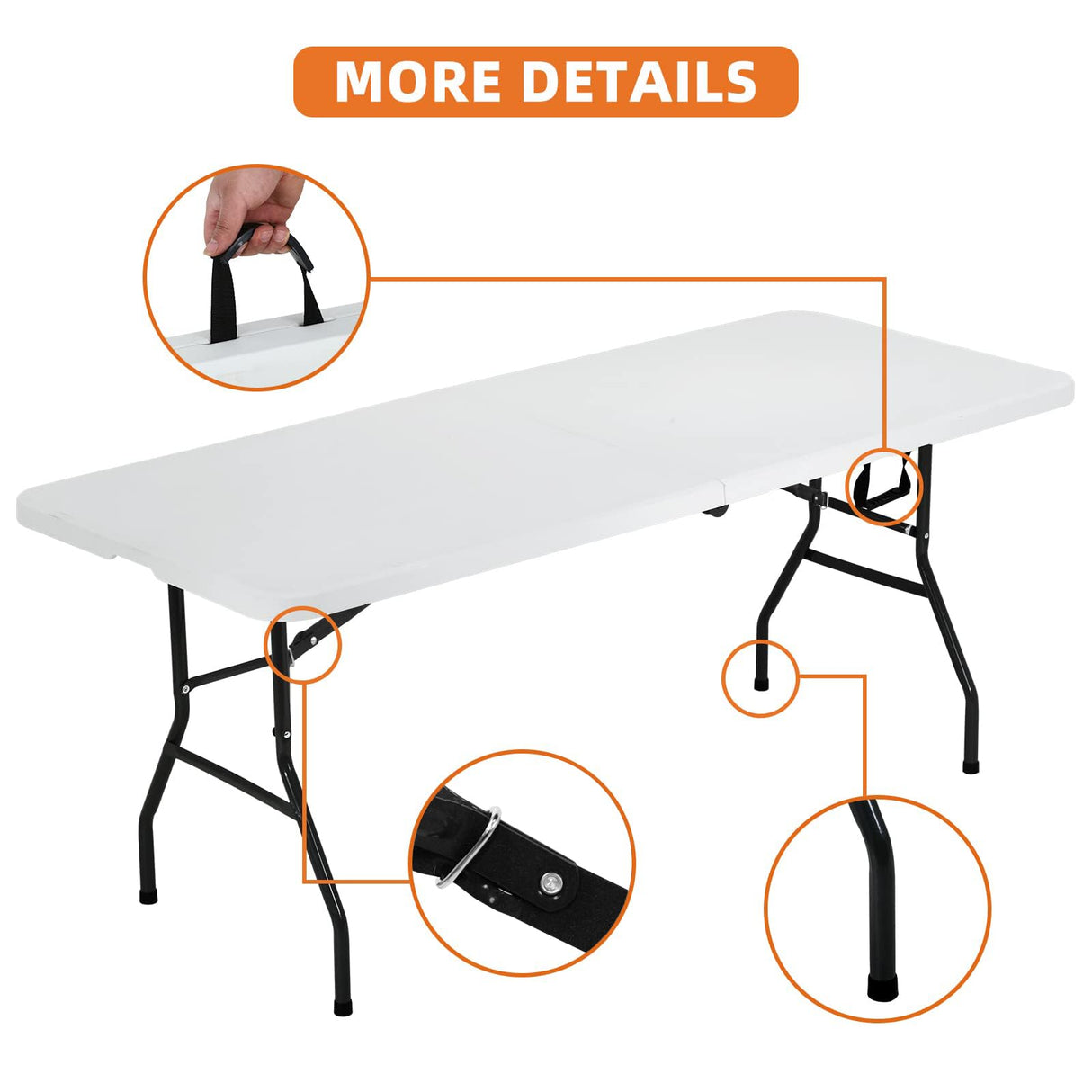 HKLGorg 6 Ft Heavy Duty Working Indoor Outdoor Plastic Folding Utility Party Dining Table Easy to Assemble with Lock Function White, 70.9 x 29.1 x 29.1 inches HKLGorg