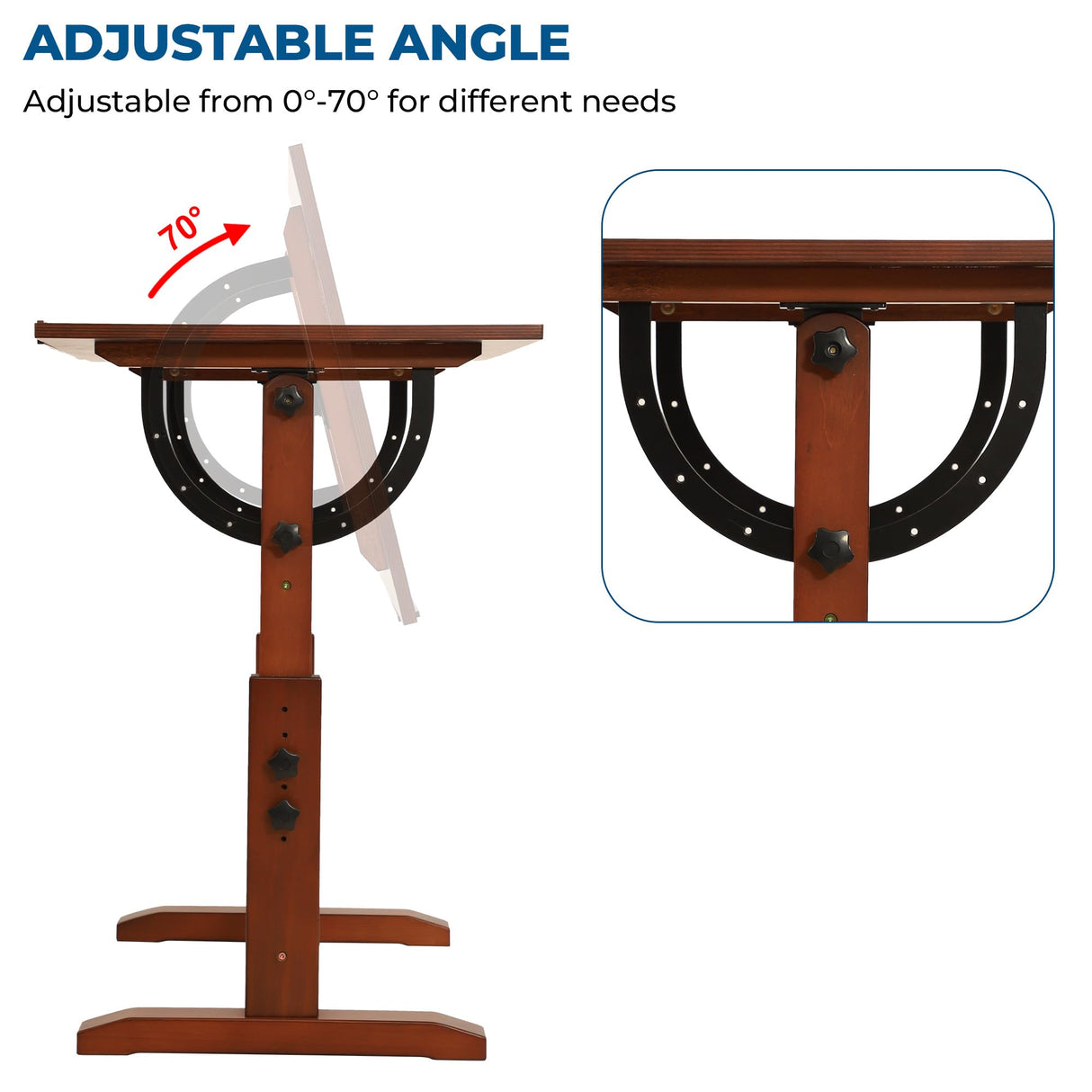 VISWIN Wood Drafting Table for Adults, 24'' x 35" Drawing Table with Adjustable Height & Angle for Art Studio, Solid Pine Wood Artist Desk for Drawing, Drafting, Writing, Reading, Sketching VISWIN