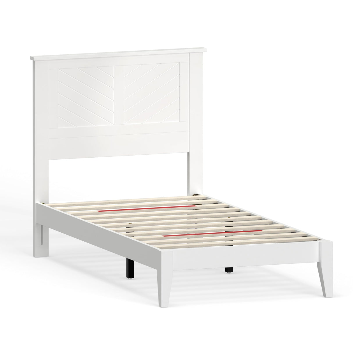 ComfIQ Serene Farmhouse Style Wood Bed in Twin Size with Chevron Scoring Headboard, Coastal Modern Design, Sturdy, Easy Assembly, Ample Underbed Storage, White Finish ComfIQ