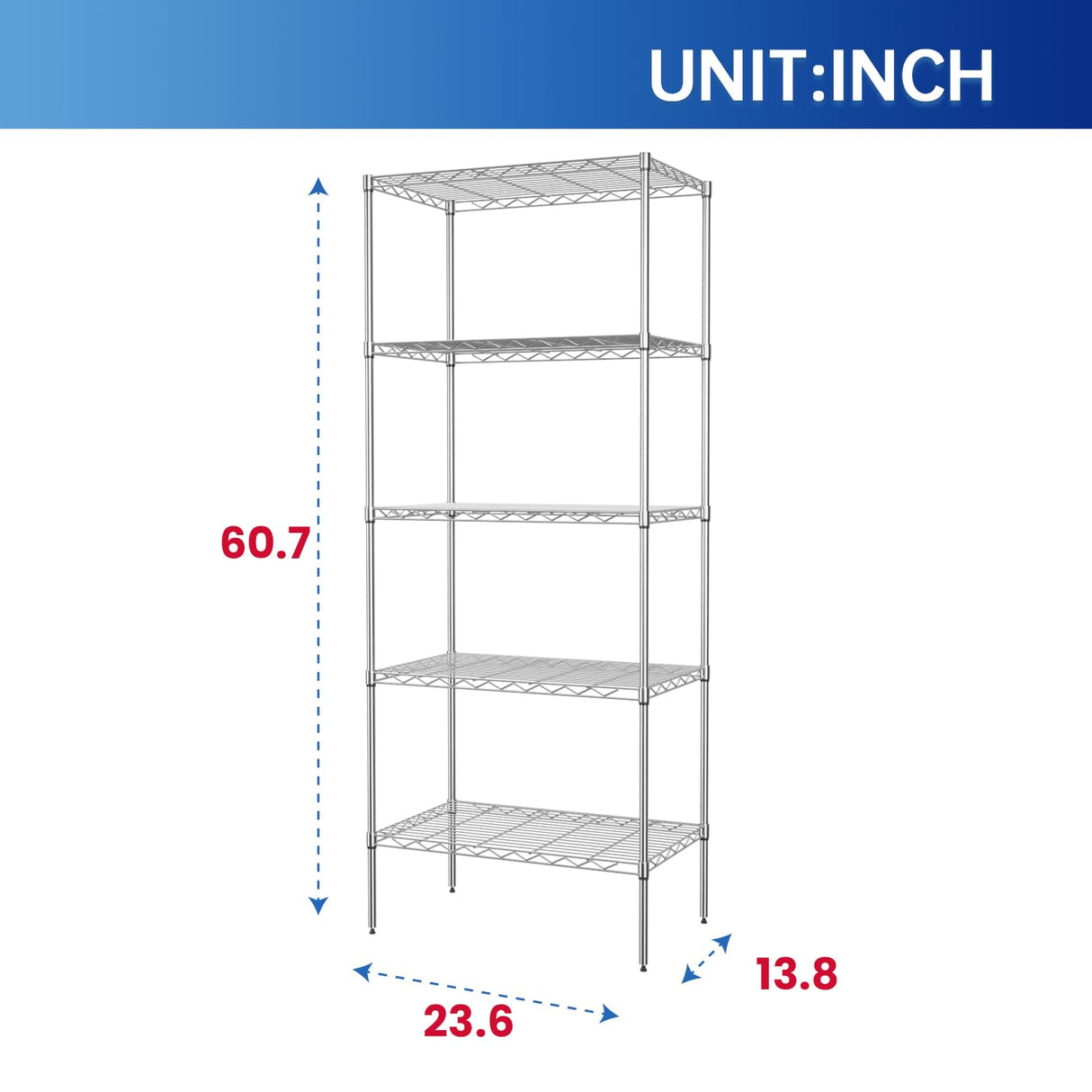 5 Tier Layer Rack Metal Shelf Commercial Storage Shelves for Storage Heavy Duty Metal Storage Shelves Durable and Versatile Storage Solution for Restaurant Garage Pantry Bathroom Office Kitchen PayLessHere
