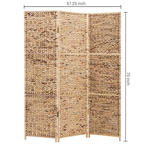 MyGift Handwoven Seagrass 3 Panel Room Divider Screen with Wood Frame, 6FT Folding Partition Room Divider, Brown 57.25''W x 70''H MyGift