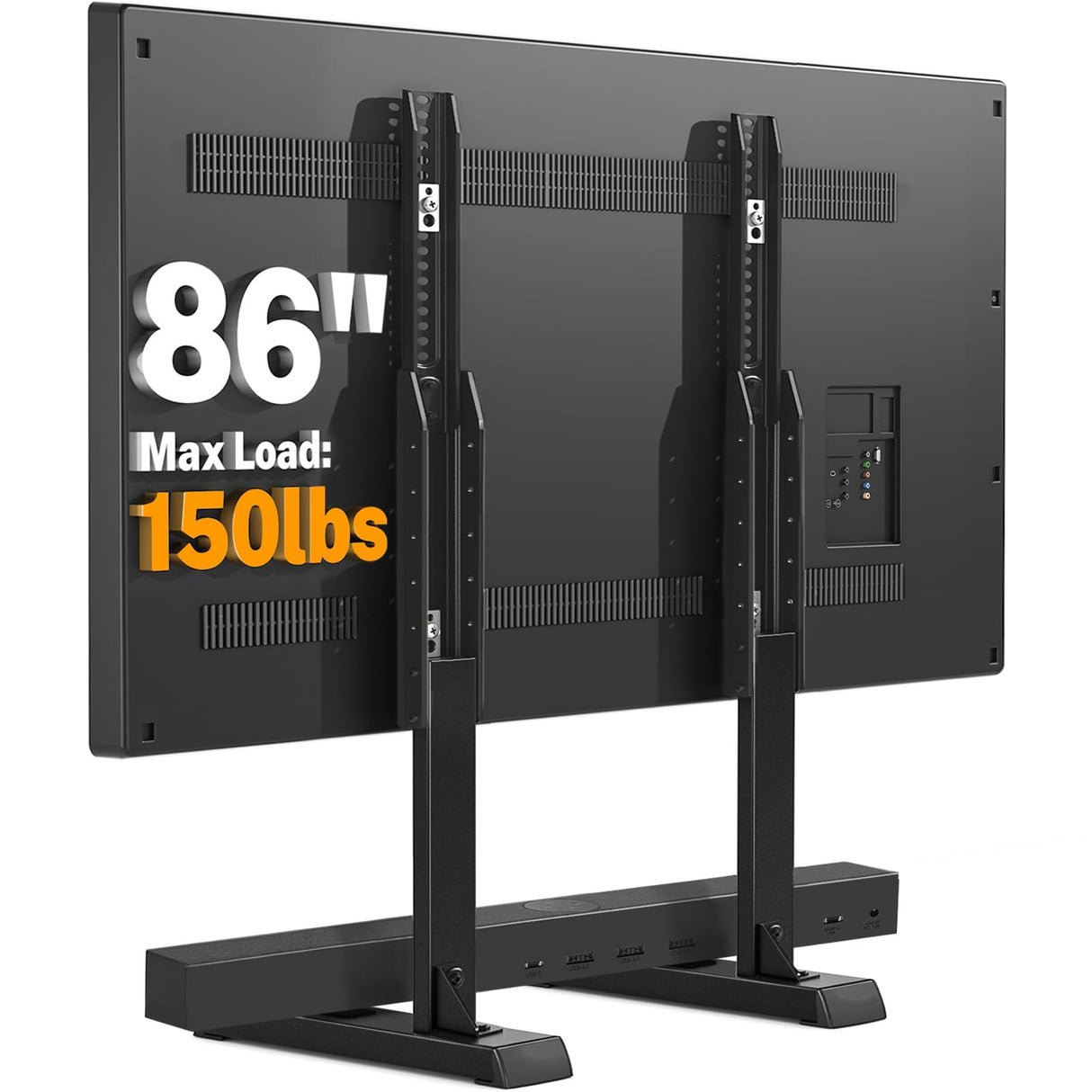 5Rcom Universal TV Stand, Large TV Legs for 37-86 Inch Flat Curved TVs with Cable Management, 6 Height Adjustment Table Top TV Mount Stand Up to 150lbs, Black 5Rcom