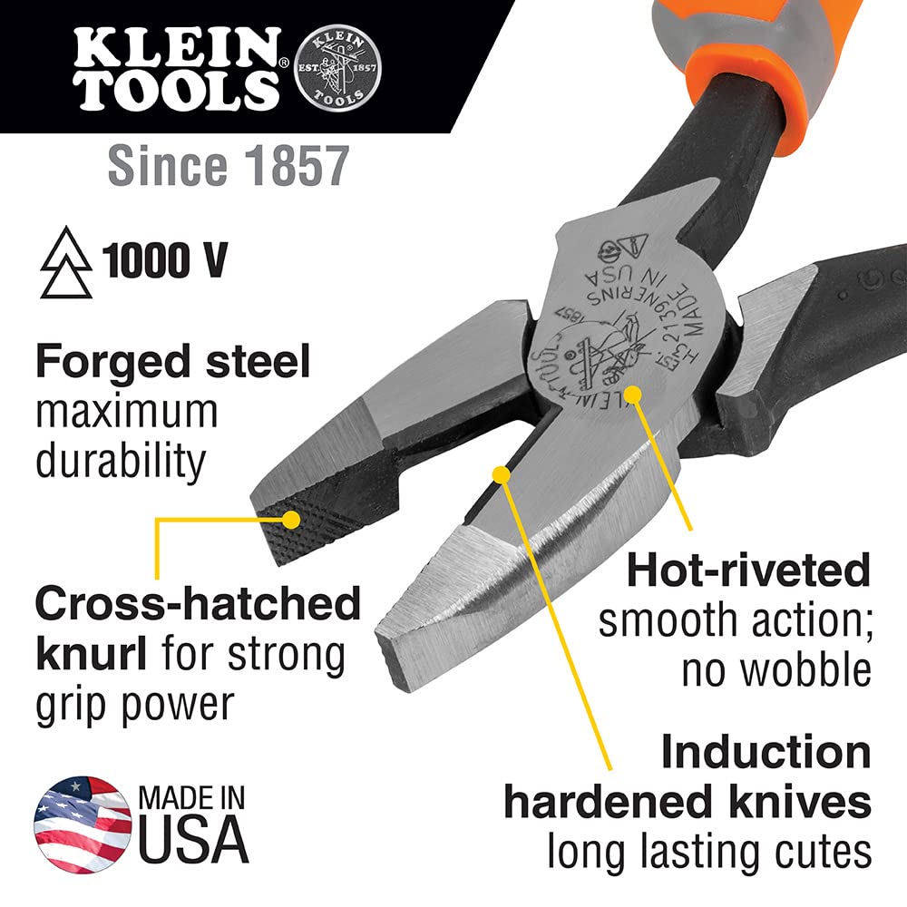 Klein Tools 9421R 1000V Insulated Plier Tool Set with 3 Pairs of Pliers, Cable Cutter, Wire Stripper, and 2 Screwdrivers, 7-Piece Klein Tools