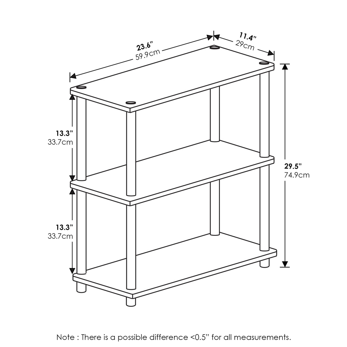 Furinno Turn-N-Tube Display Rack, 3-Tier Single, French Oak Grey/ Black Furinno