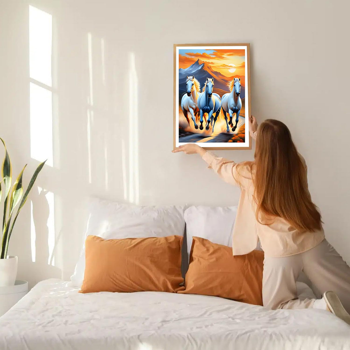 GDYEEH DIY 5D Running Horse Diamond Art Kits, Round Full Drill Mountain Diamond Painting Picture, Sunset Painting by Numbers Art Kits for Adults Beginners Home Wall Decor 12x16 inch GDYEEH