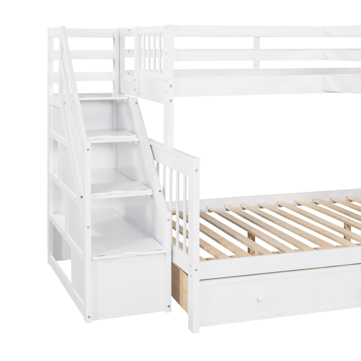 Harper & Bright Designs L Shaped Triple Bunk Bed with Stairs and 3 Storage Drawers, Twin Over Full Bunk Bed with Twin Size Loft Bed, Wooden Bunk Bed Frame for Kids Teens Adults (White) Harper & Bright Designs