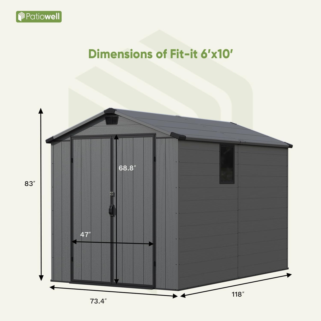 Patiowell 6 x 10 FT Outdoor Plastic Storage Shed with Floor - Lockable Resin Tool Shed, 2 Windows, Easy Assembly for Garden/Backyard (Dark Grey) Patiowell
