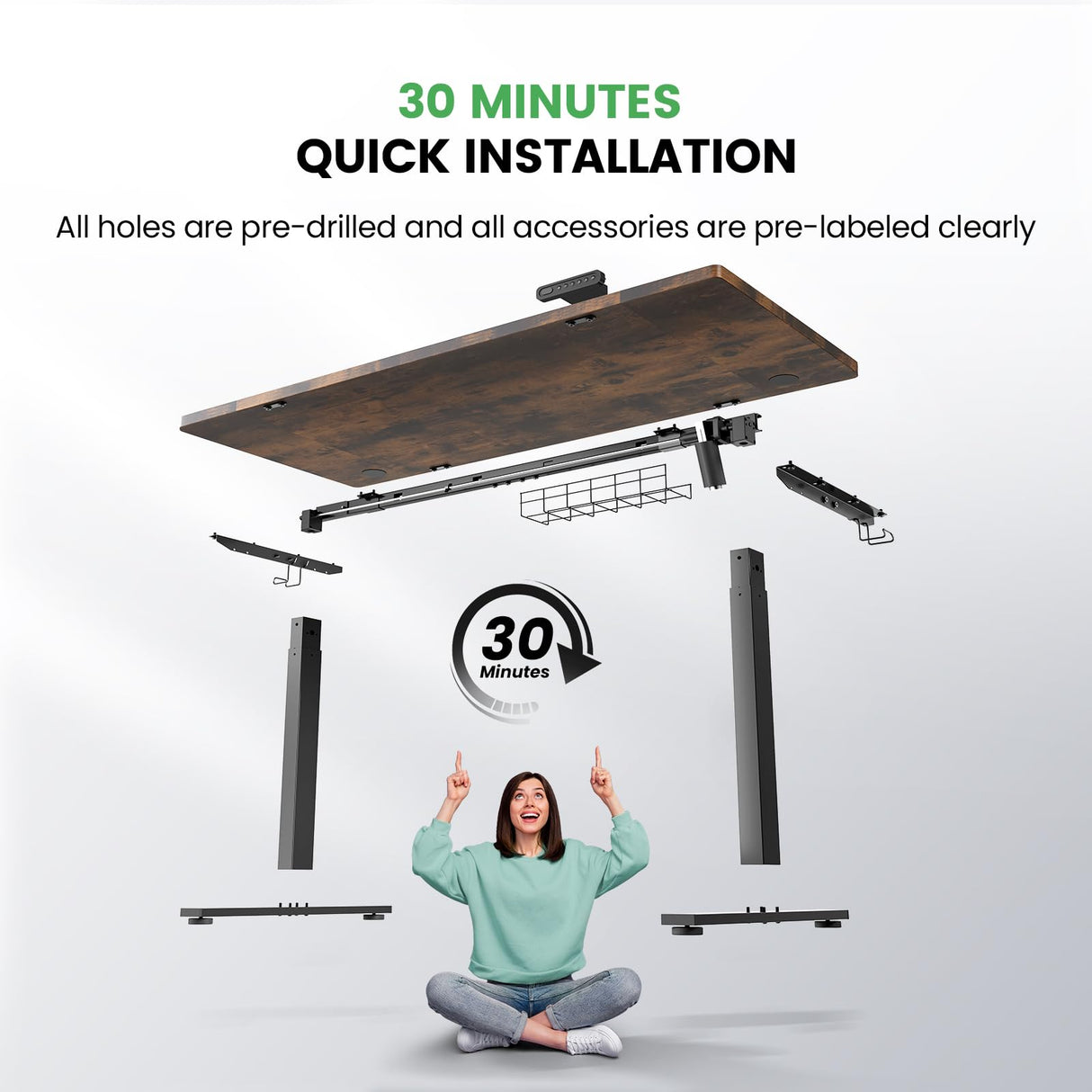 DeskShow Electric Standing Desk Adjustable - 63 x 24 Inch Sit Stand up Desk with Cable Management - 3 Memory Preset Adjustable Height Table DeskShow