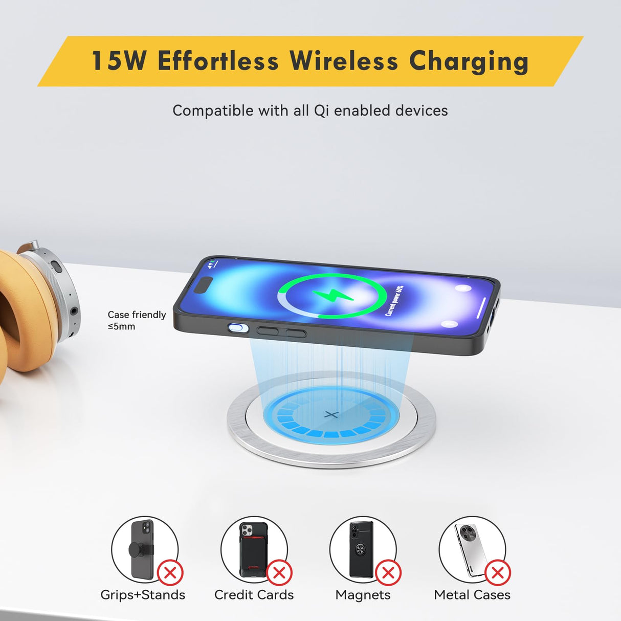 Kungfuking Pop Up Outlet for Countertop Kitchen, 15W Wireless Charger, 75W USB C Counter Top Electrical Power, 8 Outlets & 4 USB Ports, 4"Hole Recessed Popup Outlet for Island Conference Table Office Kungfuking