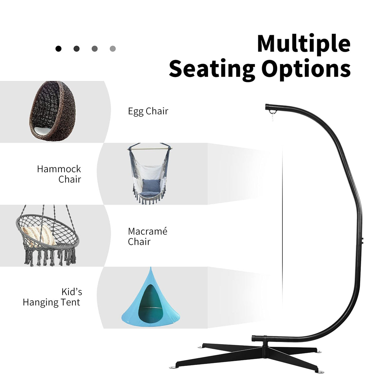 Giantex Hammock Chair Stand Only, Heavy Duty Steel C-Stand for Hanging Chair, 360° Rotation Egg Chair Stand W/Carabiner, 2" Diameter Steel Pipe, 81.5" H Stand for Swing Chair Outdoor Indoor Giantex